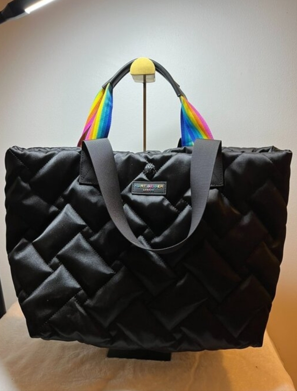 Kurt Geiger Black Quilted Tote with Rainbow Handles